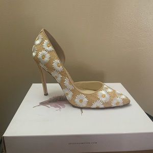 Jessica Simpson white combo embroidered Daisy raffia